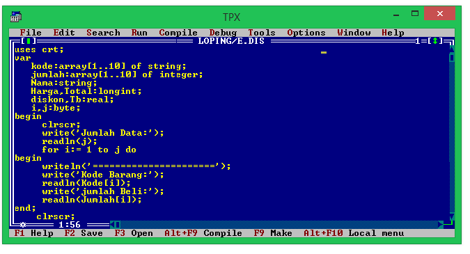 Pemograman turbo pascal dengan Fungsi Array