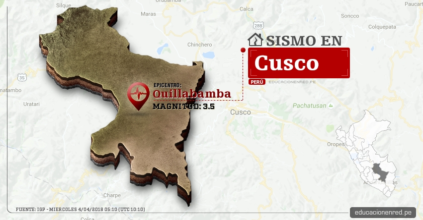 Temblor en Cusco de magnitud 3.5 (Hoy Miércoles 4 Abril 2018) Sismo EPICENTRO Quillabamba - La Convención - IGP - www.igp.gob.pe Temblor en Cusco de magnitud 3.5 (Hoy Miércoles 4 Abril 2018) Sismo EPICENTRO Quillabamba - La Convención - IGP - www.igp.gob.pe