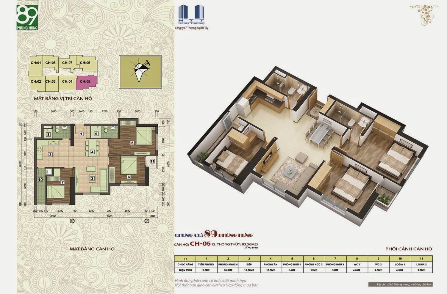 Chung cư 89 Ph&ugrave;ng Hưng, Căn 83,56 m2