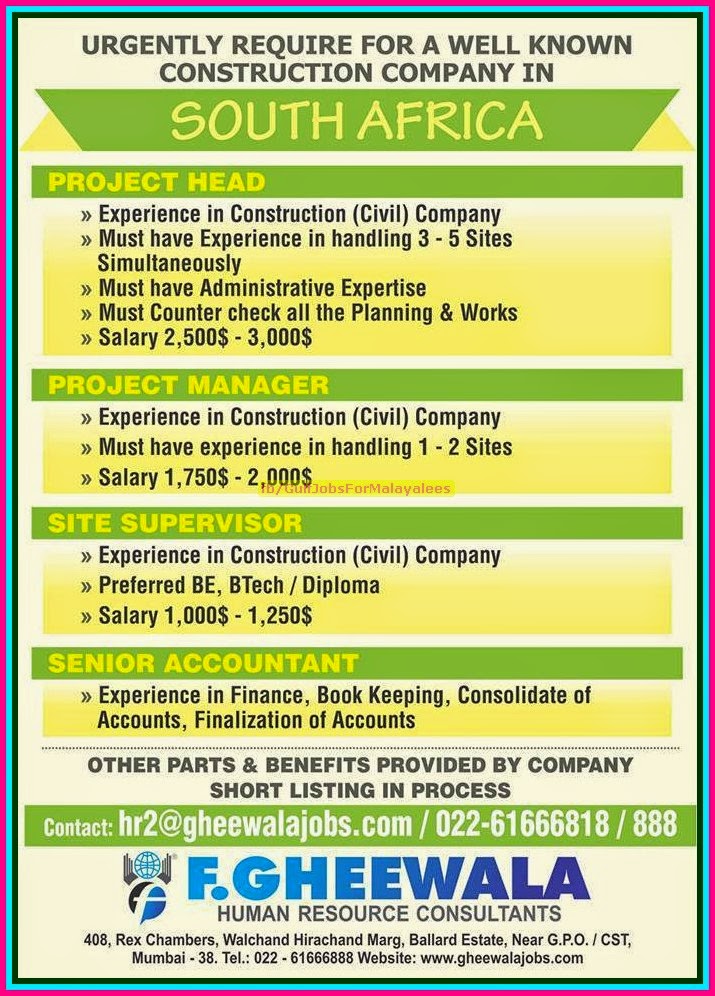 Well Known Construction company Jobs for South Africa