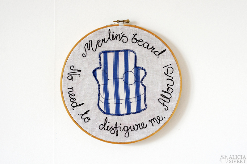 Slughorn quote embroidery by Alicia Sivertsson.