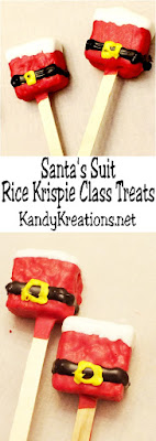Bring Santa to your Christmas party with these easy class treats made from chocolate and rice Krispie Treats.  You'll be the hero and only you will know how easy they were to make.