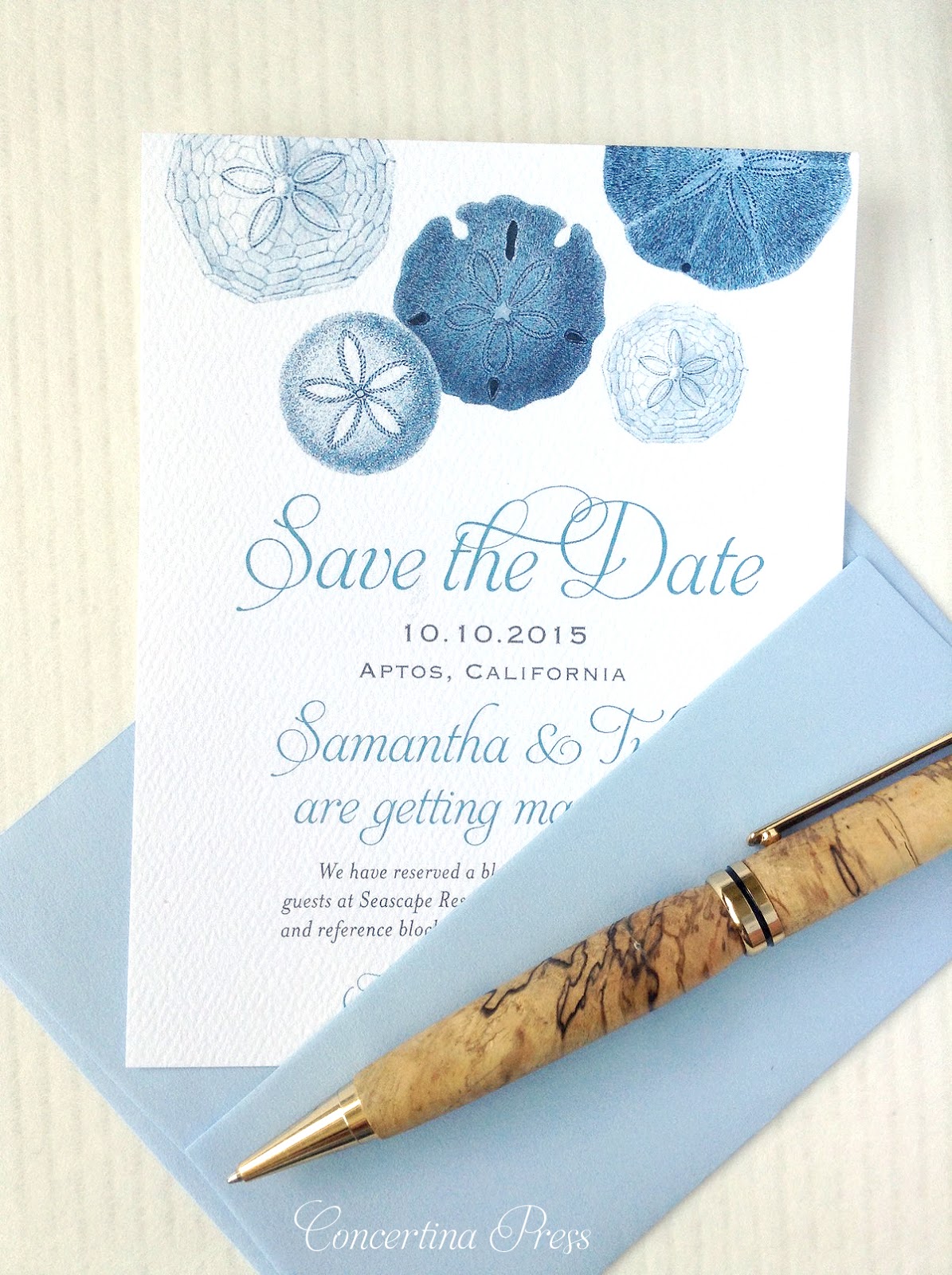 Cape Cod wedding blog photo from Concertina Press - Stationery and Invitations about Beautiful Sand Dollar Save the Dates