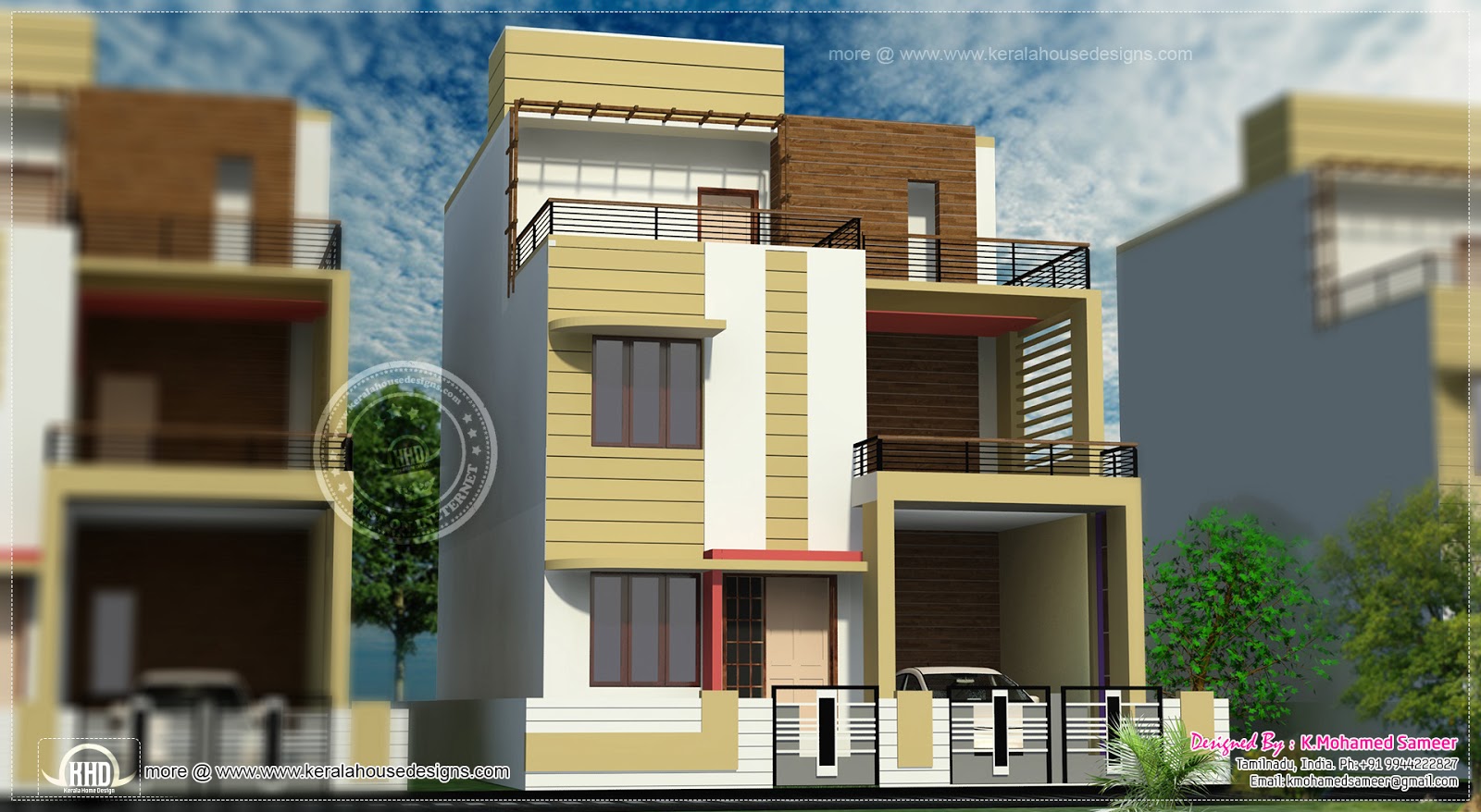 3 story house plan design in 2626 sq.feet Kerala home