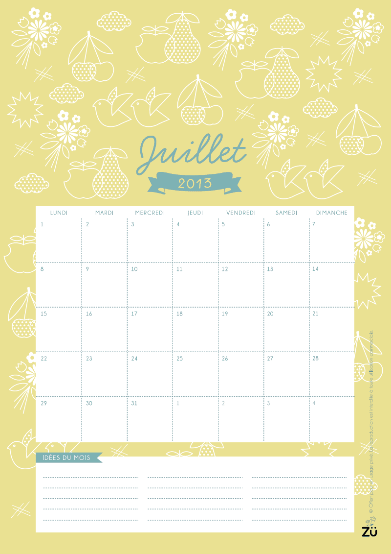 Hello July: Free Printable July Wall - Desk Calendar! | Art And Chic