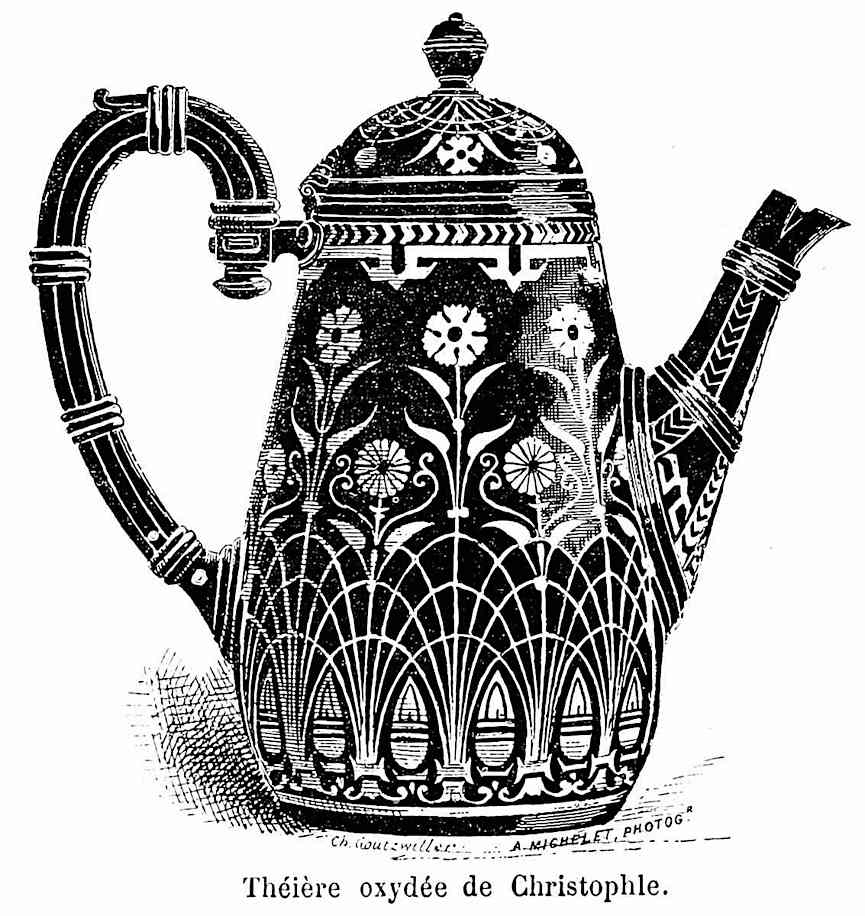 1882 tea pot an 1882 decorated tea pot, illustration
