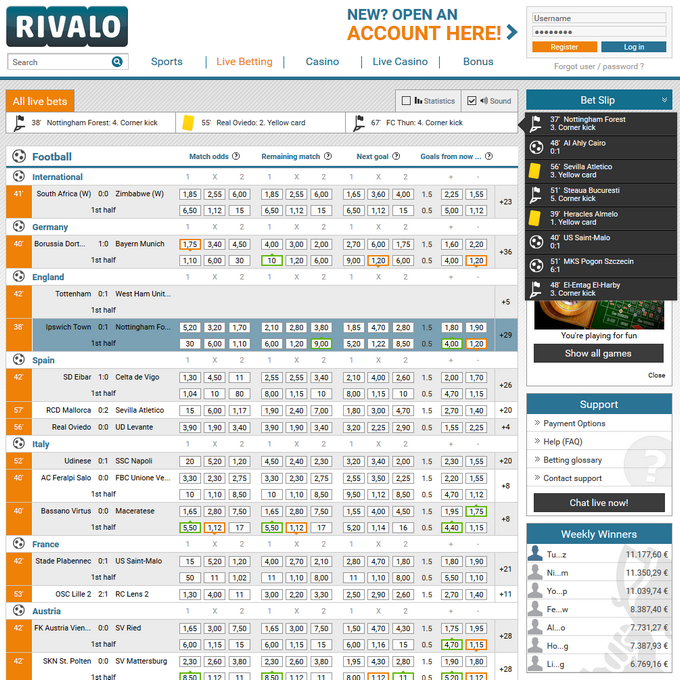 Rivalo Live Betting Rivalo Screen