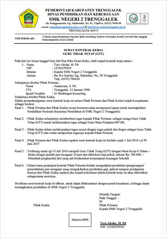 Contoh Surat Kontrak Kerja Guru Tidak Tetap Ggt Portal