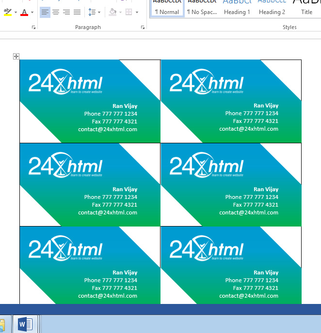 Microsoft Word Business card template