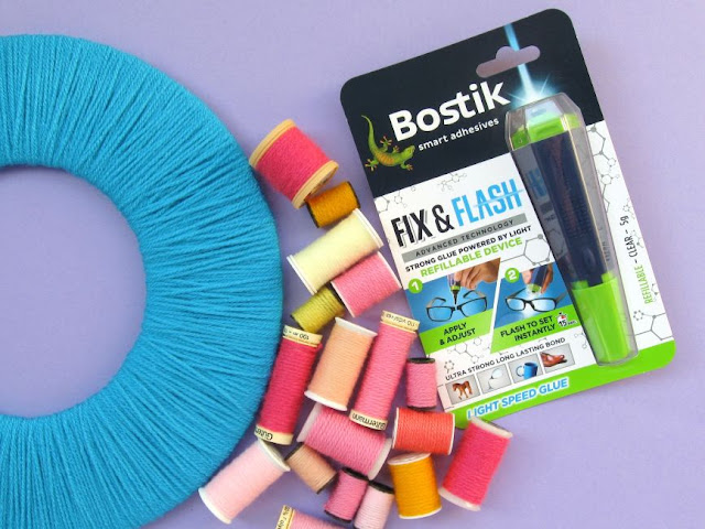 DIY Upcycled Sewing Thread Reels Wreath Tutorial using Bostik Fix & Flash glue to make an upcycled wreath