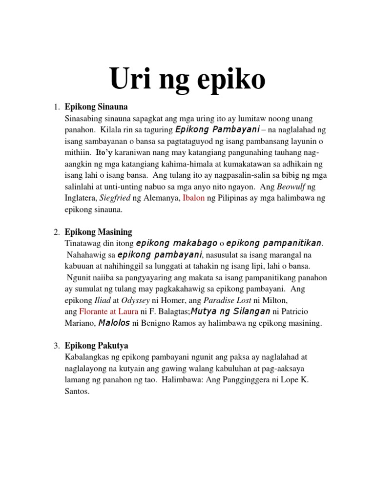 mga halimbawa ng epiko - philippin news collections