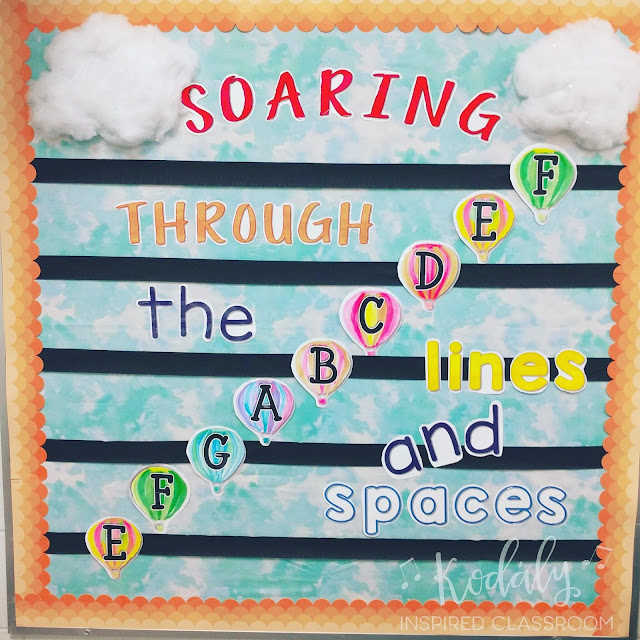 Soaring Through the Lines and Spaces - bulletin board for the elementary music room - Music Room Decor - Back to School in the Music Room (Blog Hop) - Kodaly Inspired Classroom - find out my "must have" decor items for the music room.