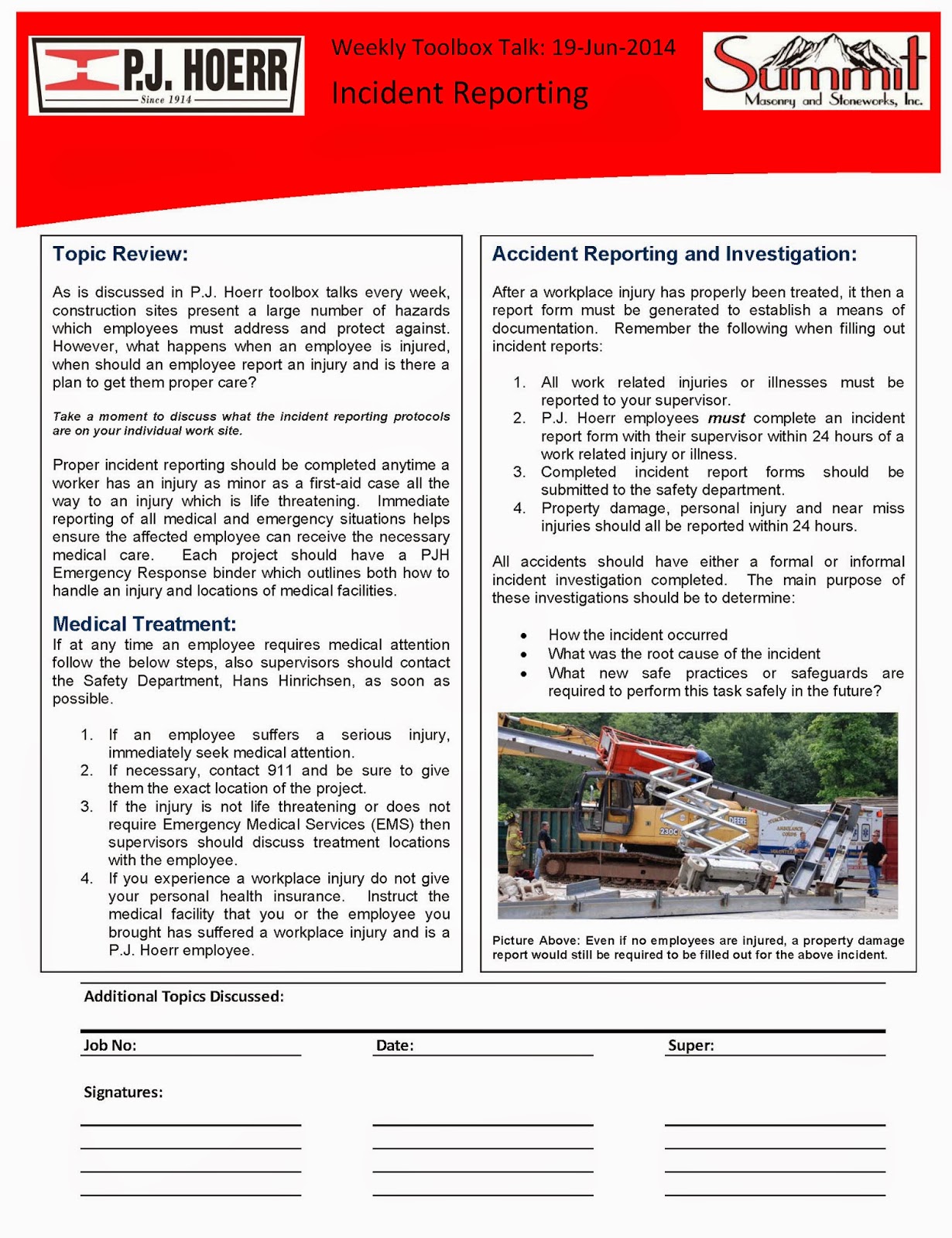 P.J. Hoerr, Inc. P.J. Hoerr & Summit Masonry Weekly Toolbox Talk