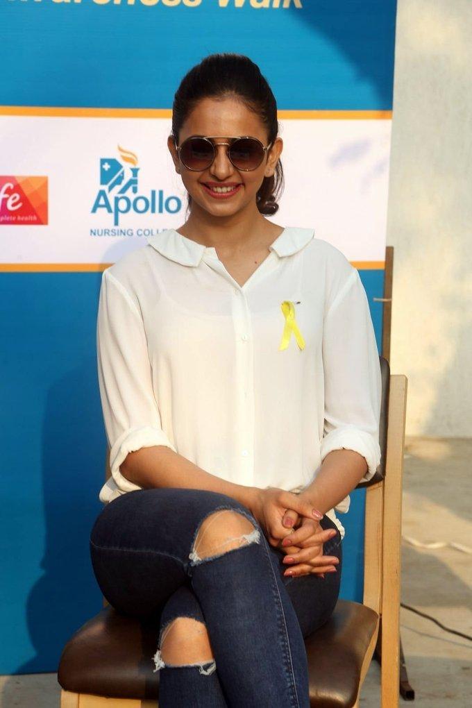 Rakul Preet Singh At Apollo Hospitals In White Shirt Jeans