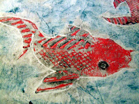 Deep pink and blue ink on collograph Deep pink and blue ink on collograph