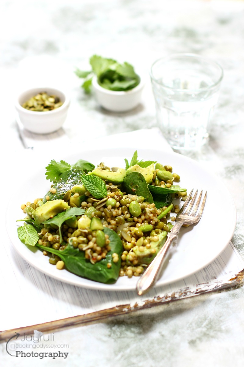 Jagruti's Cooking Odyssey Sprouted Mung Beans, Avocado and