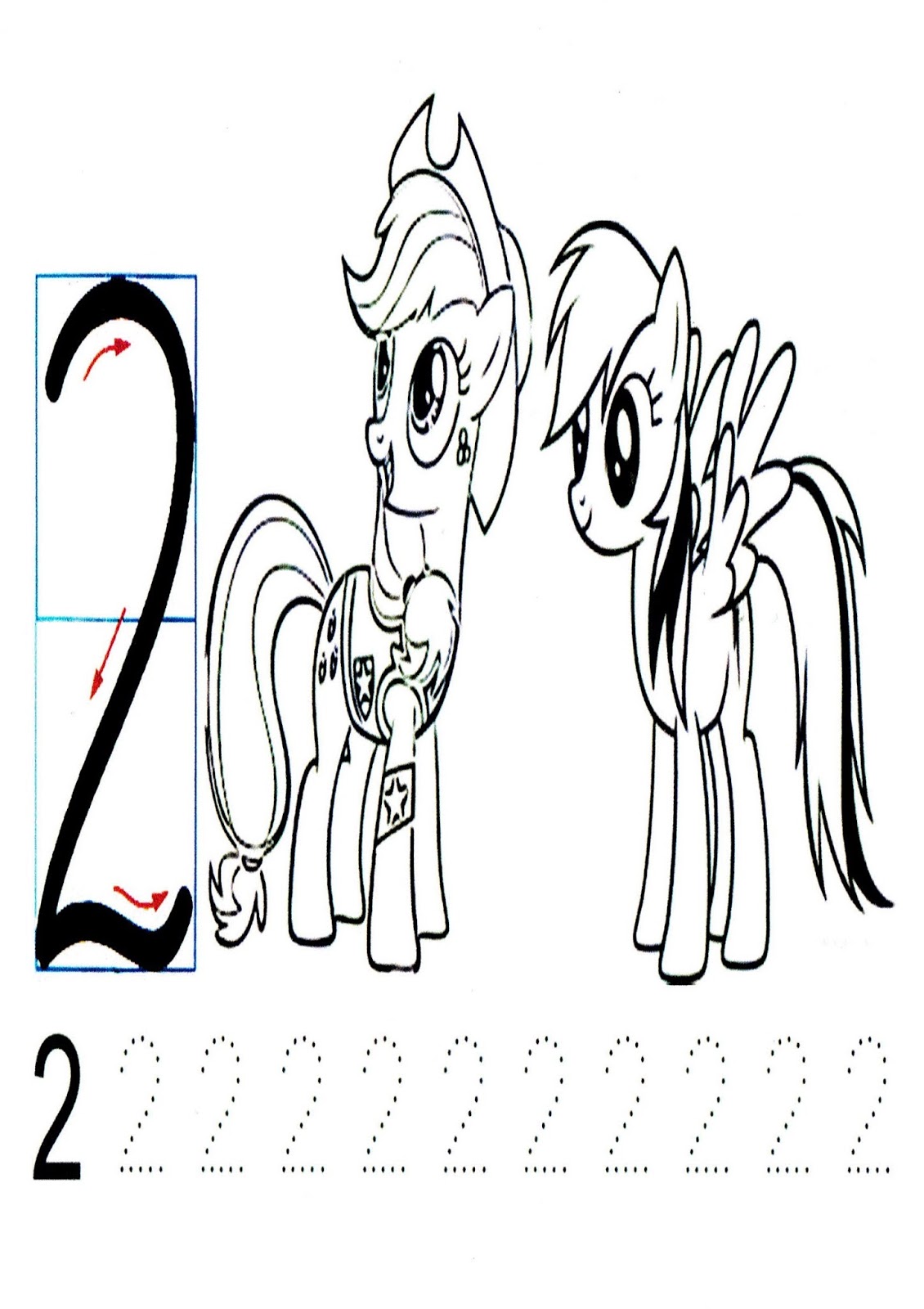 Mali, głośni ludzie. : Wprowadzenie cyfry 2 - kolorowanka z ćwiczeniem