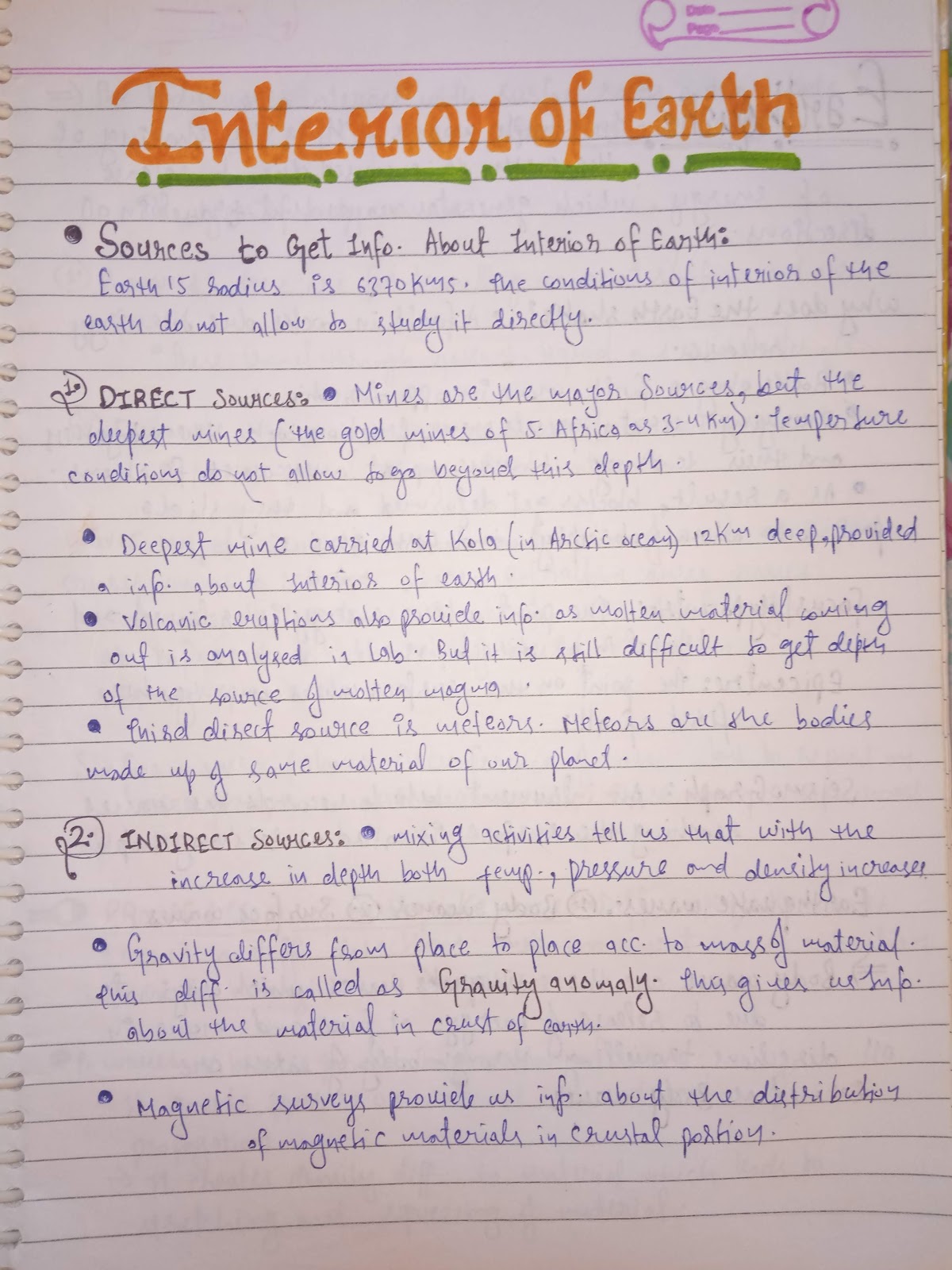 Handwritten Notes of INTERIOR OF EARTH Geography Class 11th