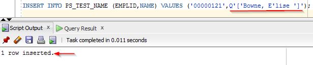 Basics in peoplesoft oracle sql error while inserting text containing 