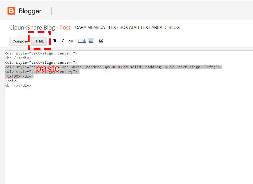 CARA MEMBUAT TEXT BOX ATAU TEXT AREA DI BLOG