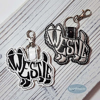 Westie Text Filled Snap Tab Key Fob, Purse Charm