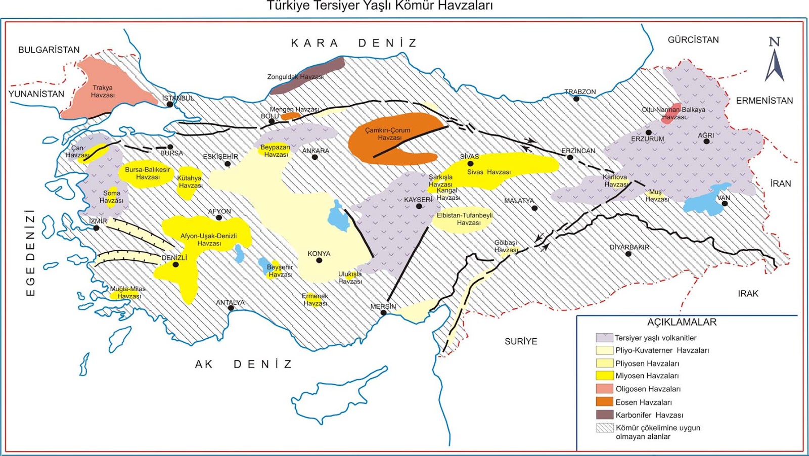 Map of Turkey Tertiary Coal Basins ~ Turkey Physical Political Maps of ...