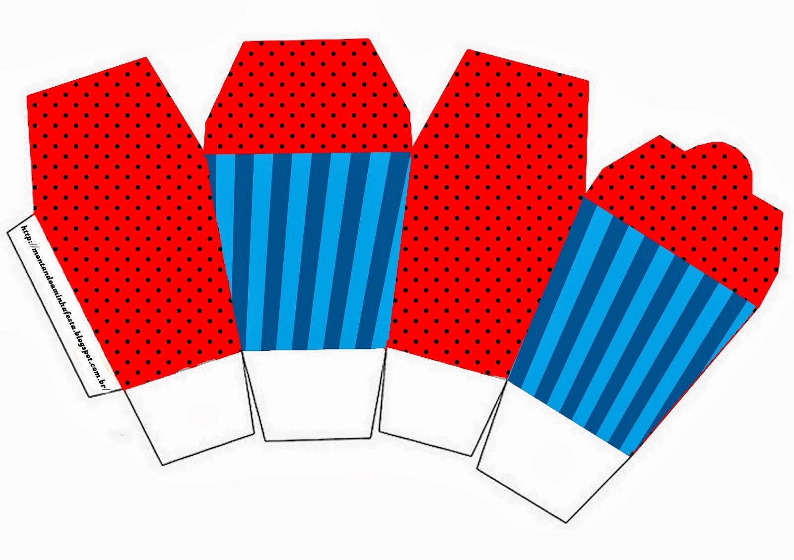 Azul y Rojo: Cajas para Imprimir Gratis. Caja tipo "para comida china".