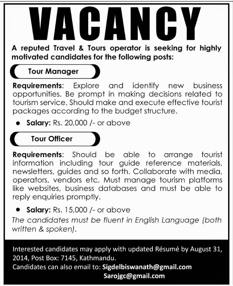 tour manager job vacancy