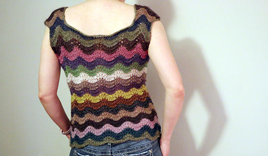 Back of Colorful Knit Ripple Top in Feather and Fan Stitch