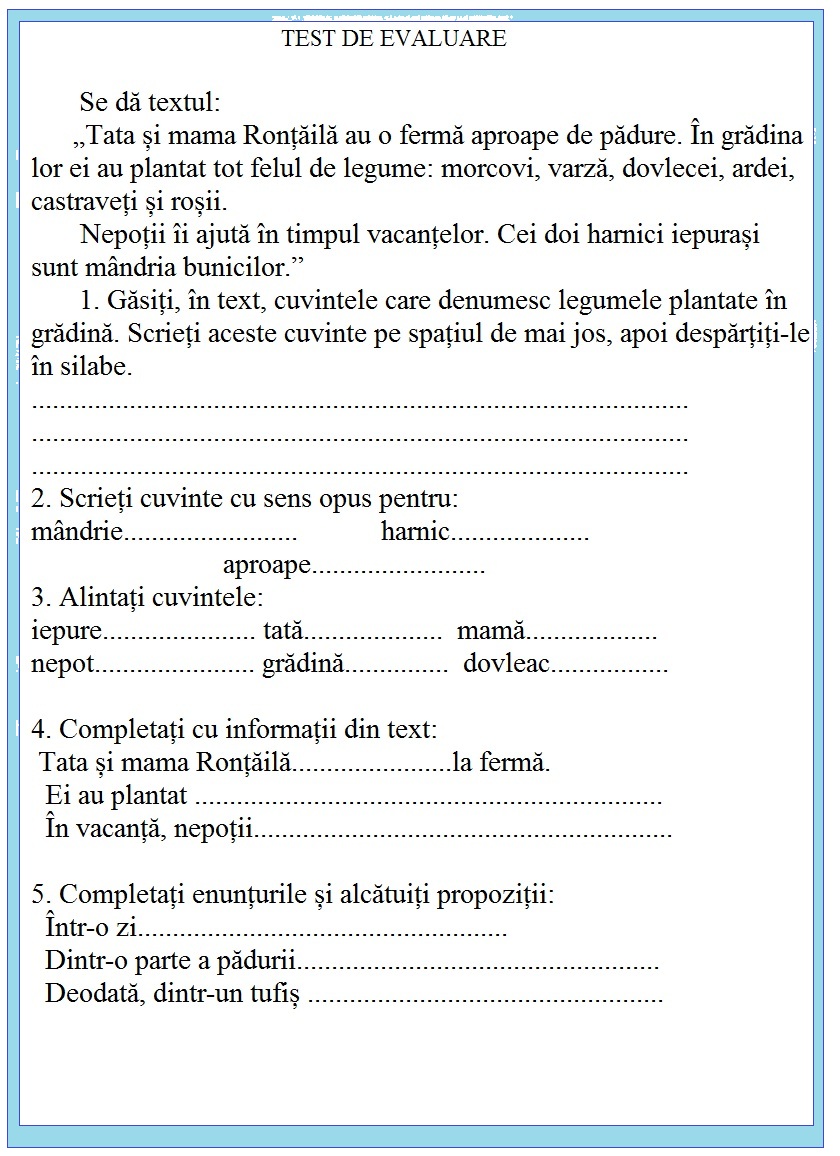 Evaluare Limba Romana Clasa 3 Unitatea 1 Lumea lui Scolarel...: Test inițial la limba română - clasa a III-a