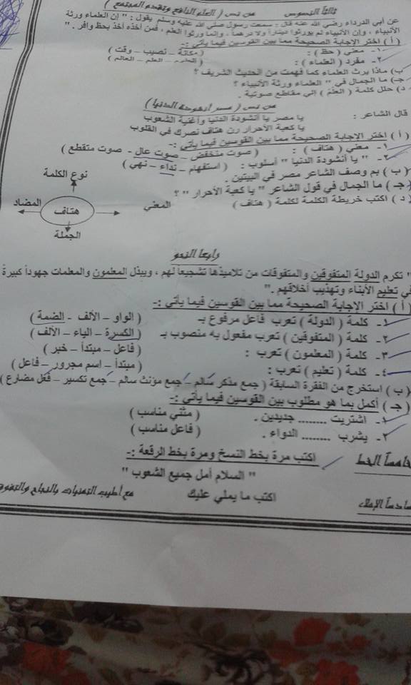 امتحانات اللغة العربية للصف الخامس الابتدائى نصف العام 2017 - محافظات مصر  15895064_366192210403667_3223537145956059843_n