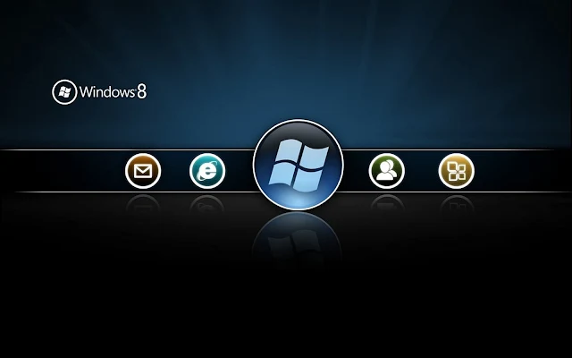 Zwarte Windows 8 wallpaper met logo en Windows iconen