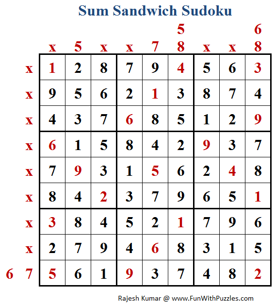 Sum Sandwich Sudoku (Fun With Sudoku #173) Solution