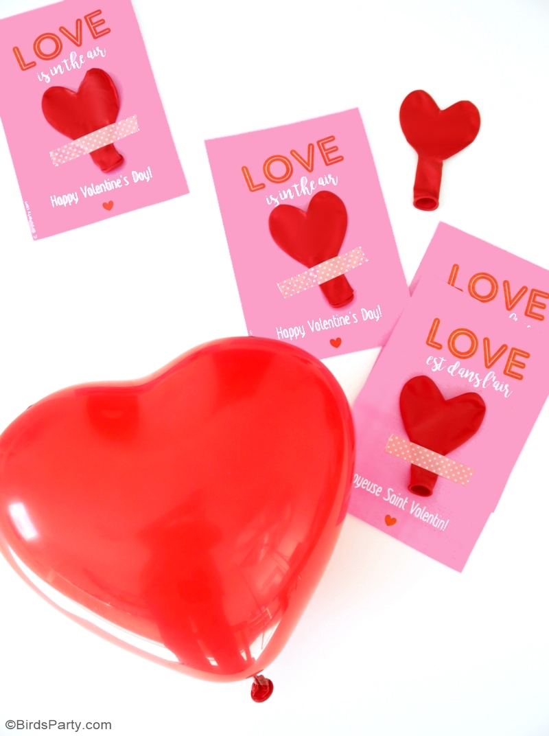 DIY Valentine's Balloon Favors with Free Printables - click to download your freebies and create a simple and quick party favor or gift! | BirdsParty.com