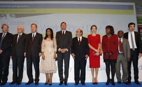 Queen Letizia of Spain and UN Secretary-General Ban Ki-moon and General Director of the FAO (UN's Food and Agriculture Organisation) Jose Graziano Da Silva attends the ceremony marking the 70th anniversary of FAO (UN's Food and Agriculture Organisation) the World Food Day