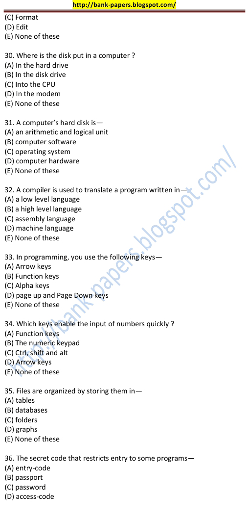State Bank Of Mysore Model Question Papers
