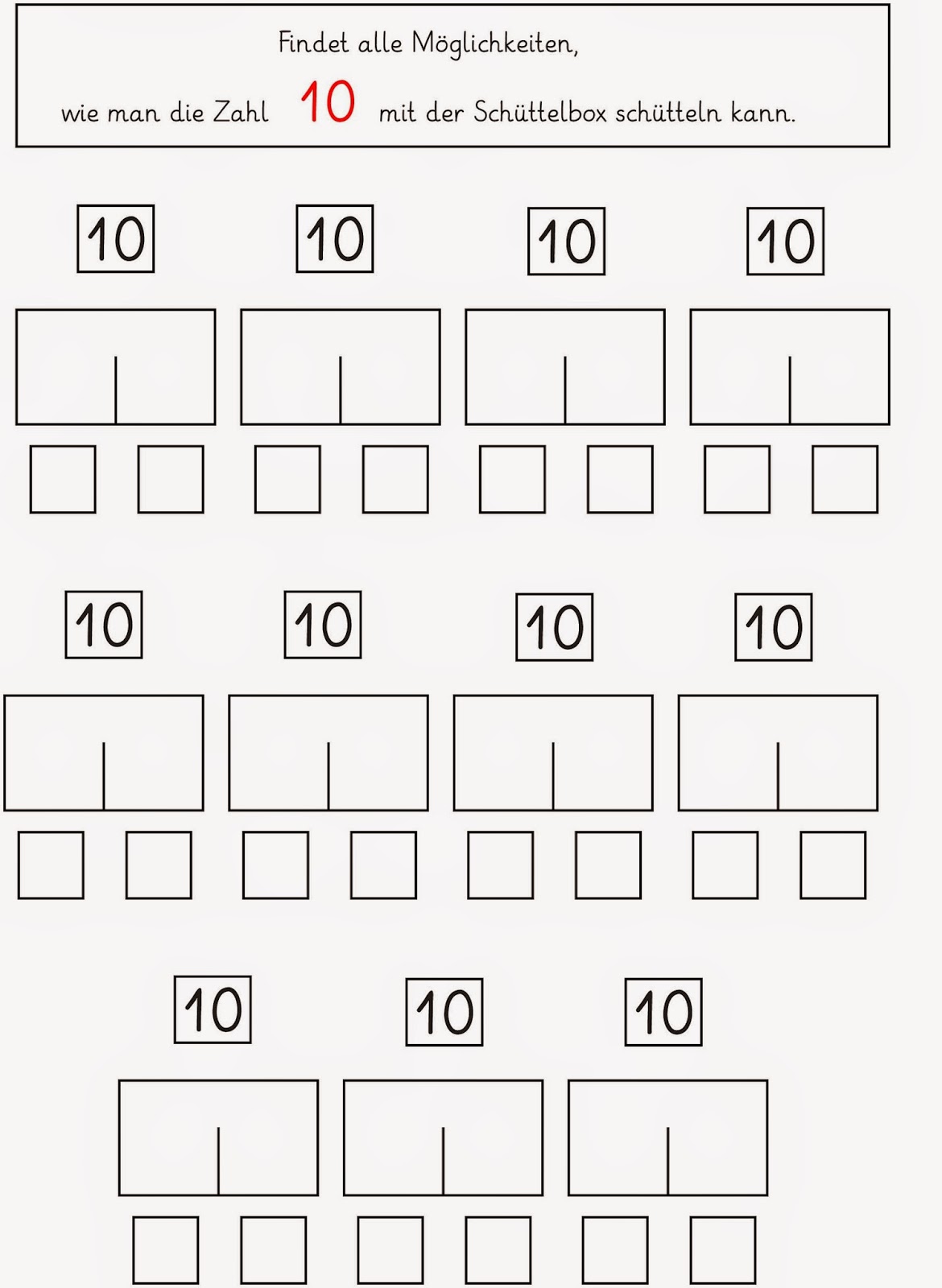 Lernstübchen | alle Zerlegungsmöglichkeiten für die Zahlen von 3 bis 10