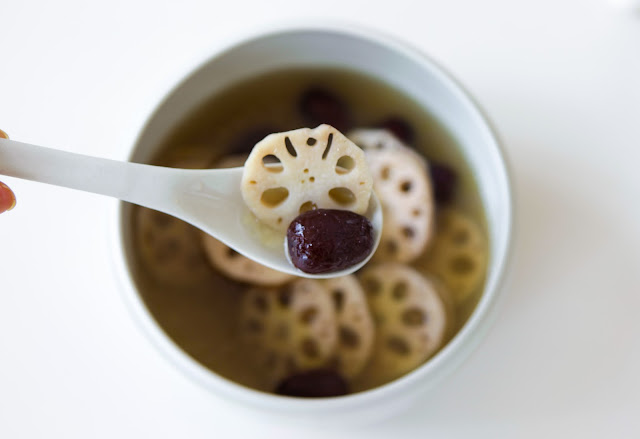 Bone broth soup with lotus root and jujubes