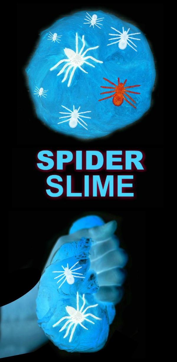 CREEPY CRAWLY SPIDER SLIME is perfect for Halloween and only takes a few minutes to make. My kids love this slime! #slimerecipe #slime #slimerecipeeasy #halloweenslime #spiderslime #spiderslimerecipe #slimeforkids