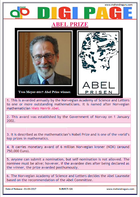  DP | ABEL PRIZE | 1 - APR - 17 | IMPORTANT FOR SBI PO