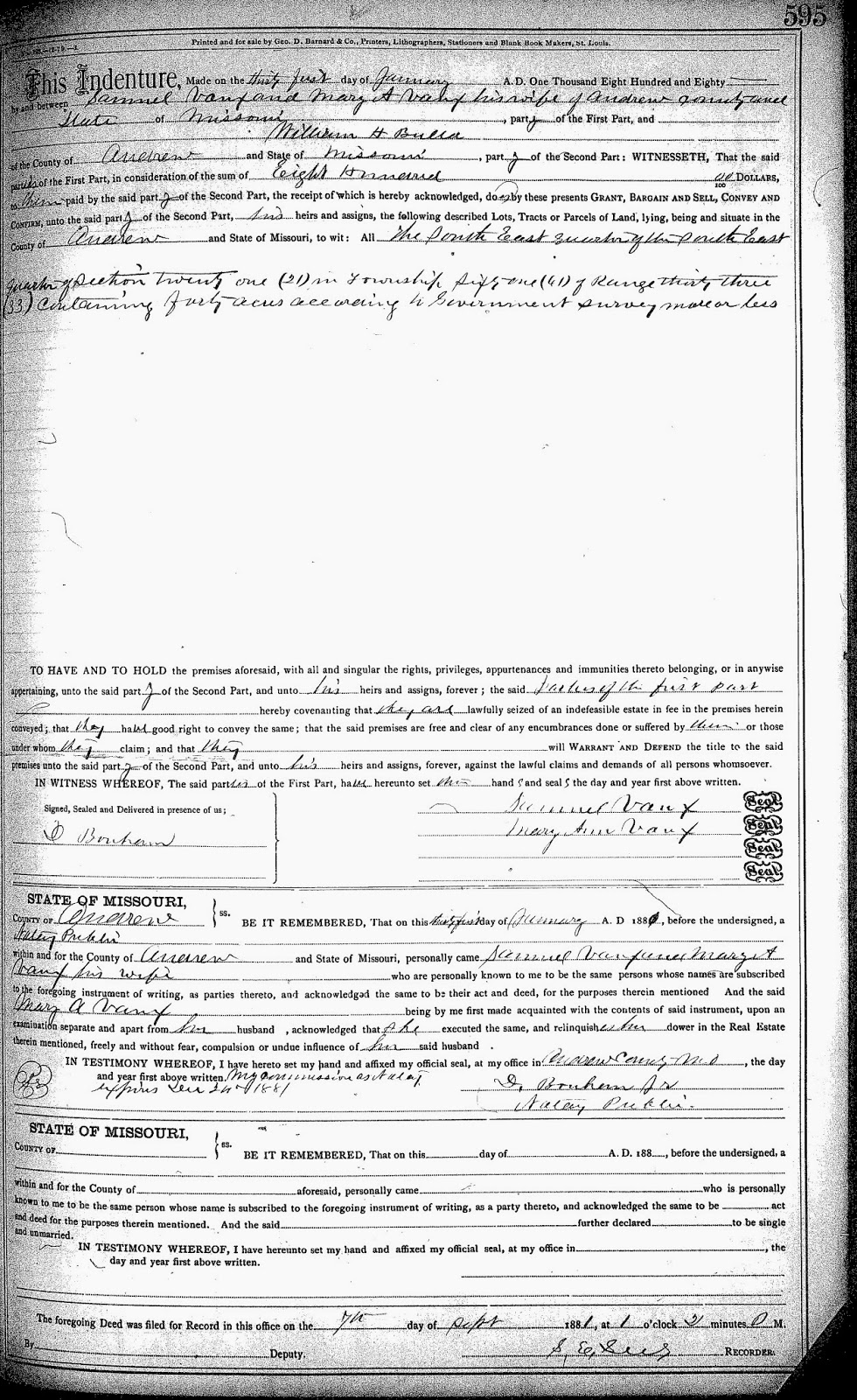 GeneaMusings Amanuensis Monday 1880 Deed of Land in Andrew County