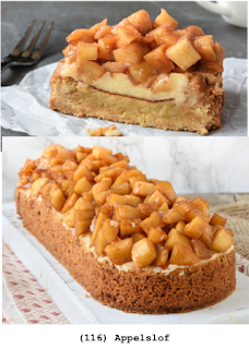Roomboter koekbodem bedekt met smeuïge amandelspijs, banketbakkersroom en gekarameliseerde appels met kaneel. Roomboter koekbodem bedekt met smeuïge amandelspijs, banketbakkersroom en gekarameliseerde appels met kaneel.
