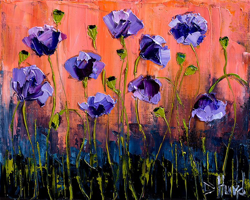 Debra Hurd Original Paintings AND Jazz Art Purple Poppies Art Floral