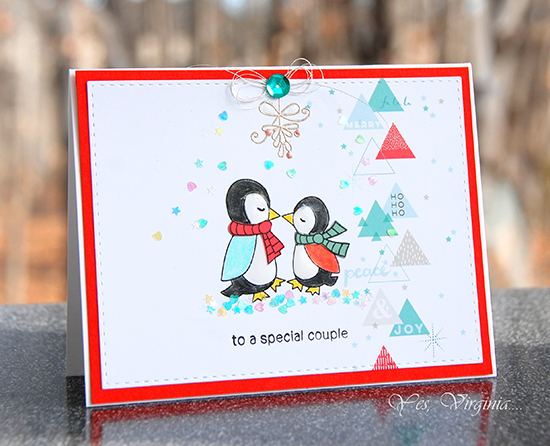 Deck the Halls with Inky Paws - Day 4 - Virginia Lu | Penguin Card | Holiday Smooches stamp set by Newton's Nook Designs #newtonsnook