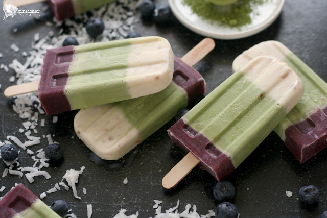 Coconut, Matcha and Blueberry Popsicles