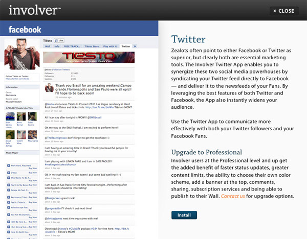 involver twitter, facebook page newsfeed