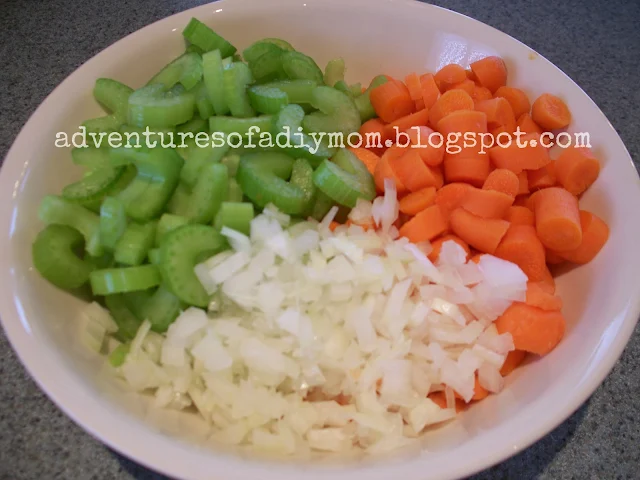 chopped veggies for chicken noodle soup