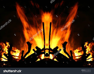 Geometric composition of fire, The witch who hides in the fire, unreal view of the feast of San Juan, traditional bonfire of San Juan,witch figure out the flames, Galicia Spanish festivals Geometric composition of fire, The witch who hides in the fire, unreal view of the feast of San Juan, traditional bonfire of San Juan,witch figure out the flames, Galicia Spanish festivals