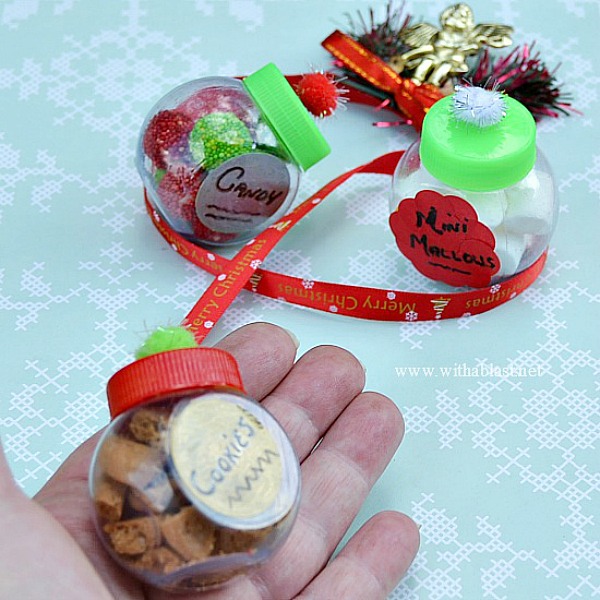 Elves' Cookie and Candy Jars ~ Every Elf needs his own stash of sweet treats and these tiny jars are adorable ! Perfect kids craft .. and they will love to see what the Elf was up to when they weren't looking ! #ElfOnTheShelf #Christmas #KidsCraft www.withablast.net