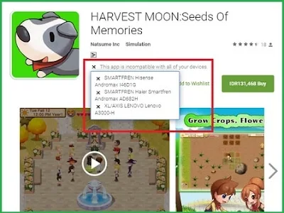 Masalah Smartphone Android Tidak Kompetibel untuk Main Harvest Moon Seeds of Memories